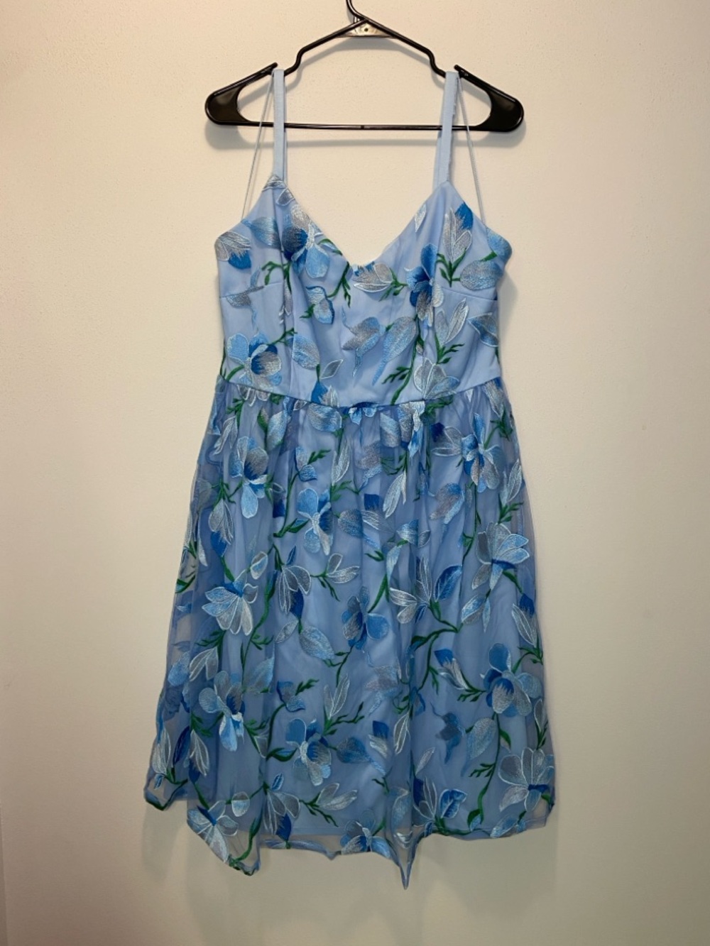 Adrianna Papell Light Blue Dress with Blue and Green Embroidery
